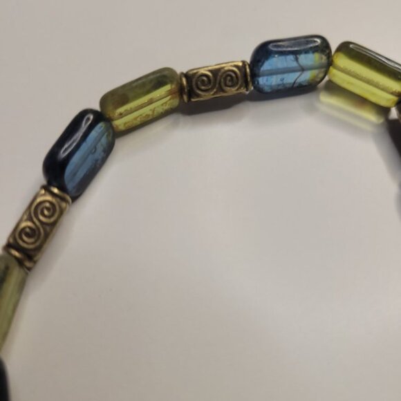 NWT Mens Olivine Picasso Premium Czech Glass Table Cut Bead Stretch Bracelet USA - Picture 8 of 11
